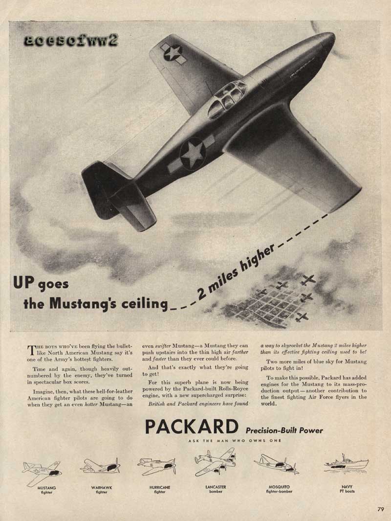 WW2 Packard "Up goes the Mustang's ceiling..." ad