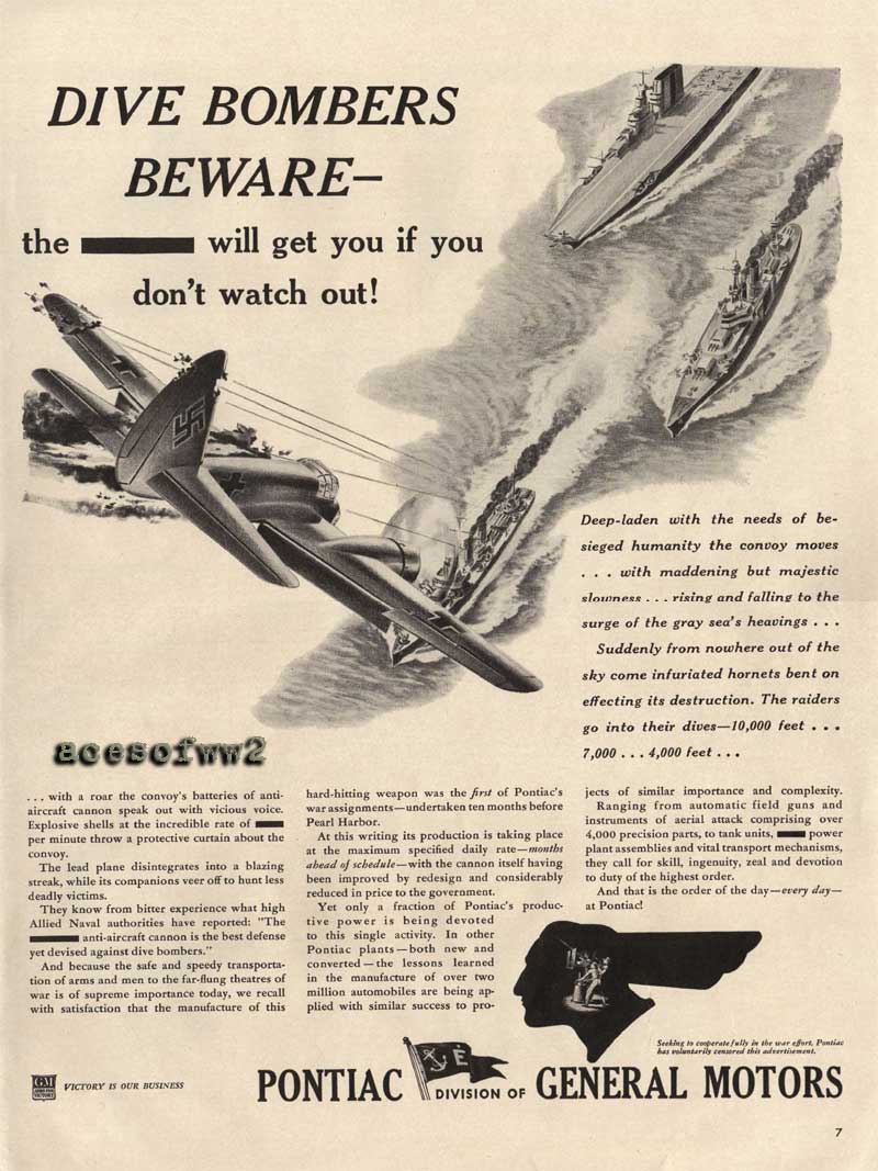 WW2 Pontiac "Dive bombers Beware - " ad