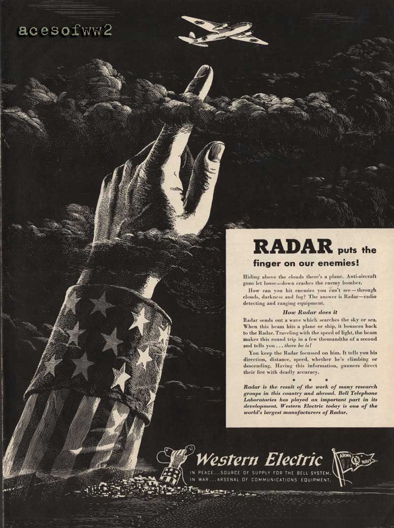 WW2 Western Electric "RADAR puts the finger on our enemies" ad