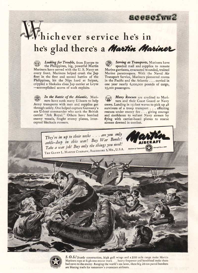 WW2 "Whichever service he's in, he's glad there's a Martin Mariner" ad