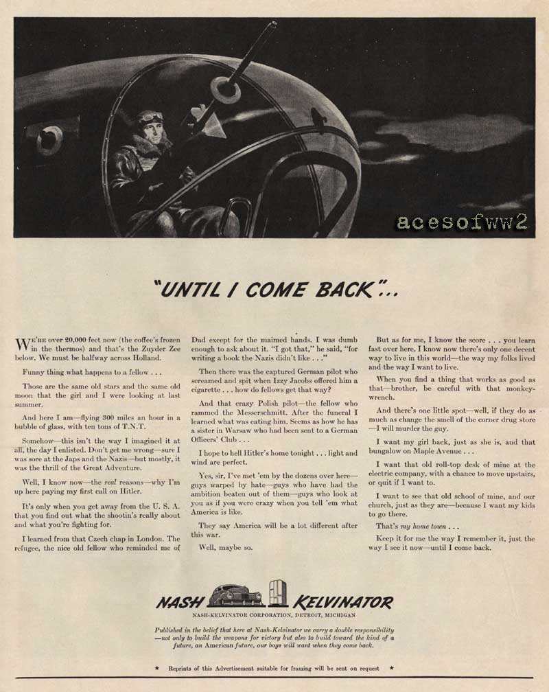 WW2 Nash Kelvinator "Until I come Back ..." ad