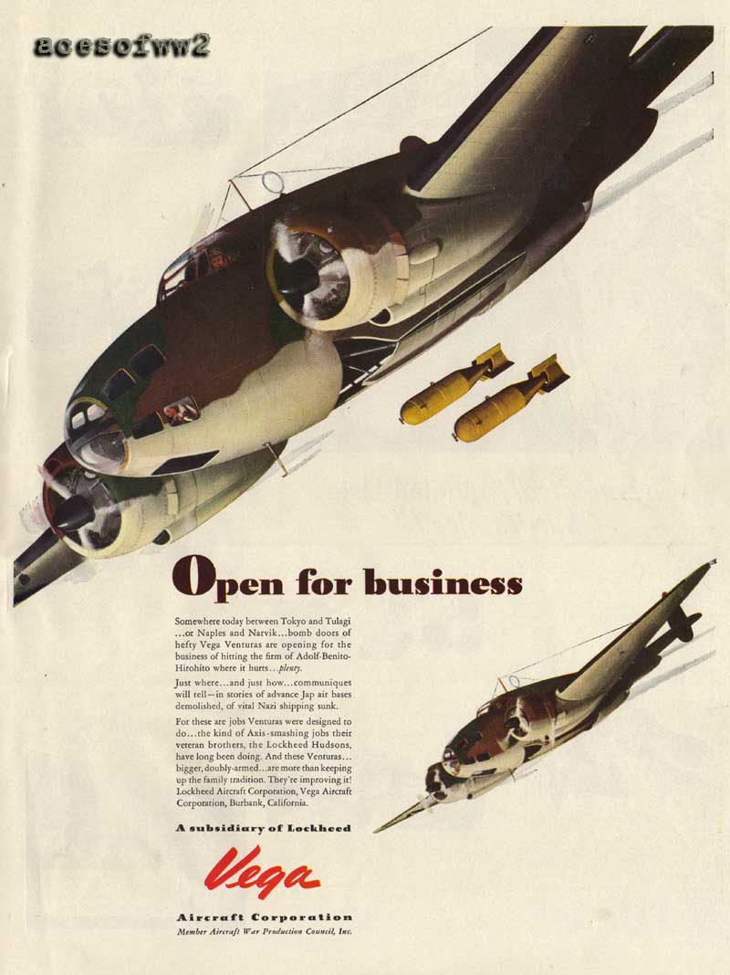WW2 Vega Ventura "Open for business" ad
