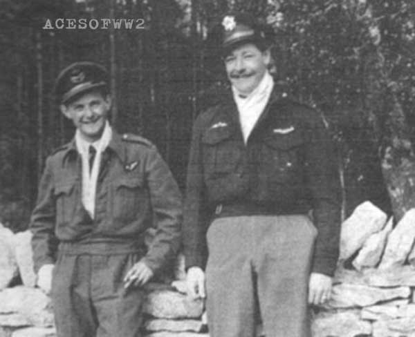 P/O Keeping  &  Lt. "Harry" Harrington of 410 Sq. Note Harry's RCAF & USAAF wings. Harrington's regular Nav was Dennis G. Tongue.