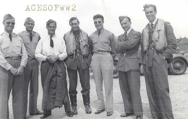 The back of this photo reads "USAAF Officers attached as "Official Observers" and 303 sq. Officers with Wing Leader Kent, Northolt 1941 - Gp Capt Kent, Tangmere, Sussex" and looks to be written by Kent himself. From the left - Lt. Green (USSAF), Lt. Wilson (USAAF), F/O Lokuciewski (303 Polish Squadron), W/Cdr John A. Kent (C/O the Polish Wing), Lt. Miriam (USAAF), F/O Grzeszczak (303 Polish Squadron) and F/O Lipinski [photo courtesy of Jarek Gwardys PAF ret.]